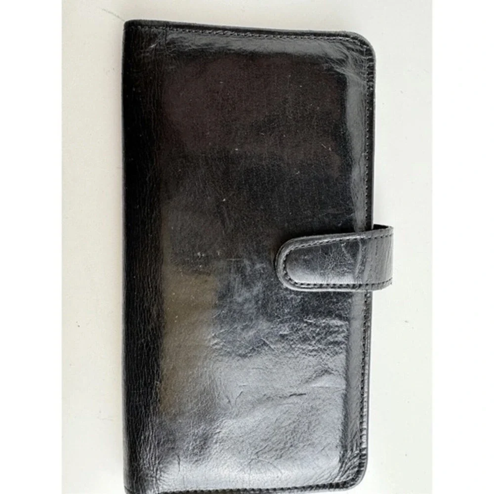 Coach Vintage Black Leather Slim Checkbook Wallet Tab Snap‎ Card Holder Chic 47